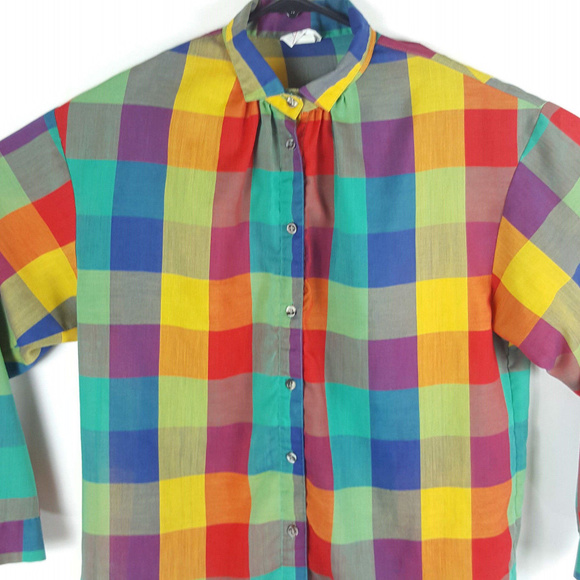 John Weitz Tops - John Weitz Checkered Long Sleeve Cotton Polyester